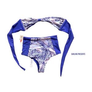 Aloe Reversible Bandeau Matching Top & High Waist Swimsuit Women Size M